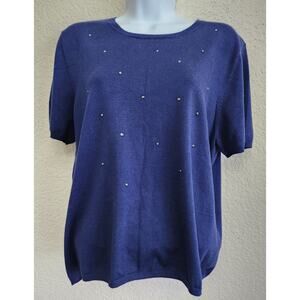 Draper's & Damon's Blue Rhinestone Bodice Short Sleeve Top  PXL Lightweight Soft